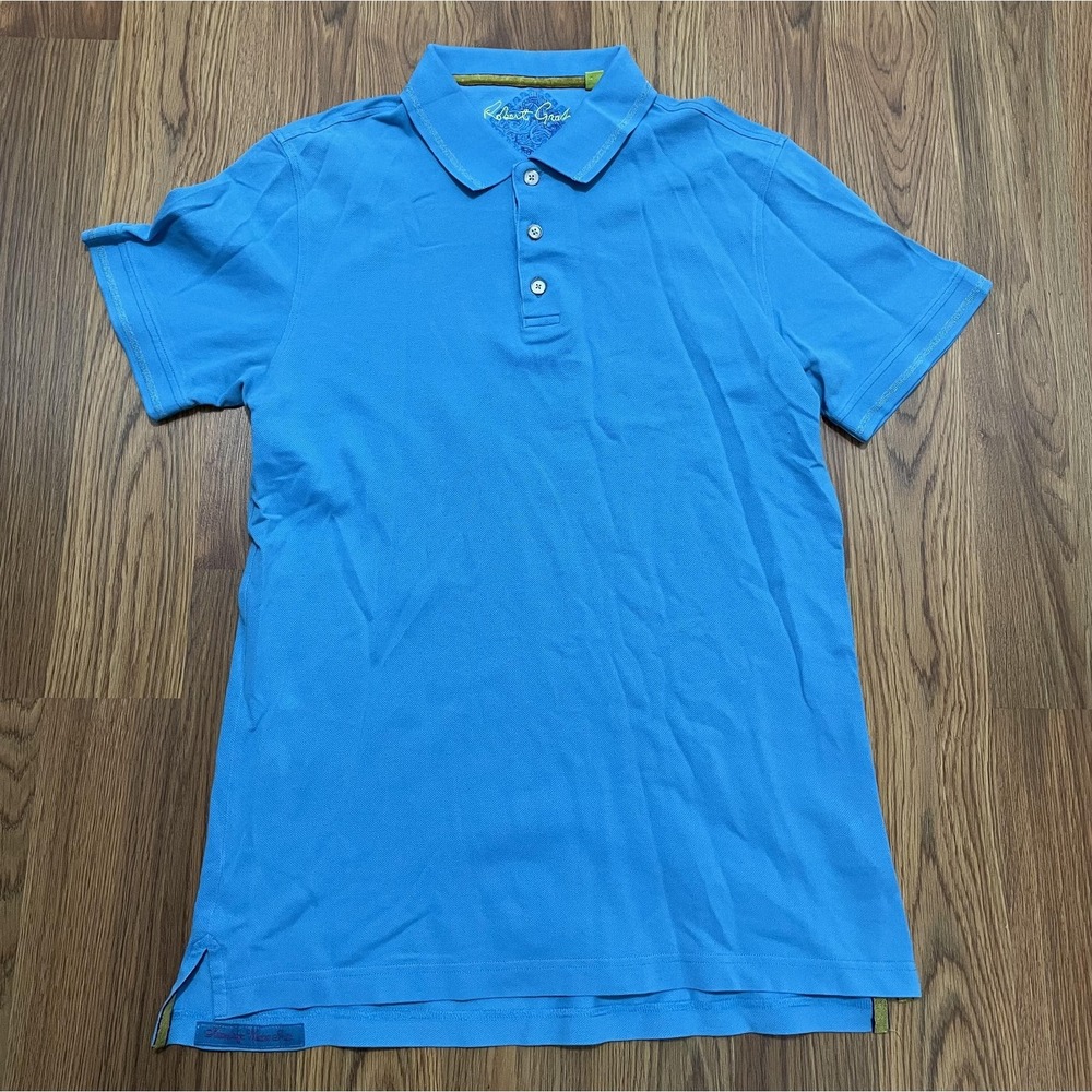 Robert Graham Polo Shirt Mens Medium Classic Fit Blue Golf Stretch Pique